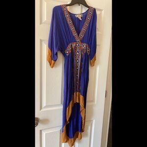 Flying Tomato, Blue & Gold Embroidered Chakana Dress